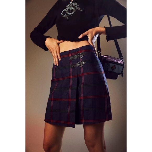 Lazy Oaf Purple Plaid Mini Skirt w/ Heart Buckles UK: 6 USA:2 - Picture 3 of 15